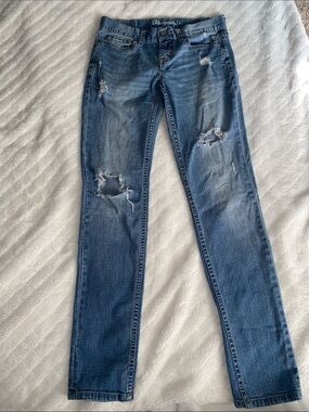 Aeropostale Women's Light Blue Distressed Boyfriend Jeans